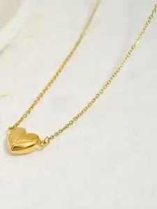 MYKI Stainless Steel Gold-Plated Heart Shaped Pendant With Chain