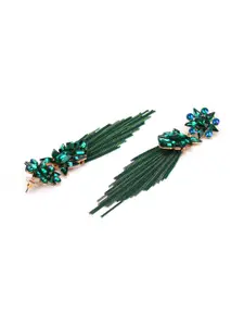 YouBella Gold-Plated Artificial Stones Studded Contemporary Drop Earrings