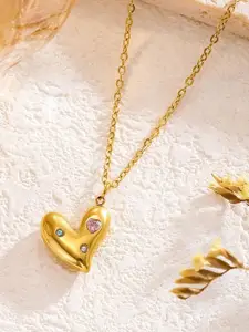 MYKI Mesmerizing Gold-Plated Artificial Stone Studded Stainless Steel Pendant With Chain