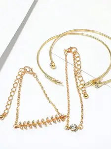 YouBella Set Of 4 Gold-Plated Artificial Stones Studded Cuff Bracelet