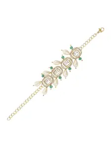 I Jewels Gold Plated Kundan Studded & Pearls Beaded Wraparound Bracelet
