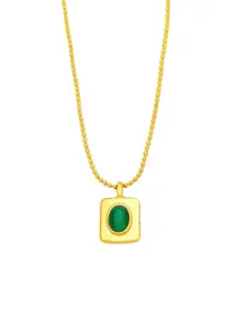MYKI Stainless Steel Gold-Plated Square Pendant With Chain