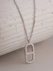 PALMONAS Rhodium-Plated Geometric Cubic Zircon Studded Pendants With Chains