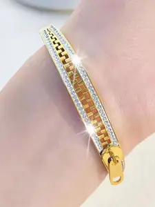 DressBerry Women 2 American Diamond Antique Gold-Plated Kada Bracelet