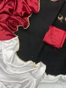 KALINI Colourblocked Beads and Stones Satin Saree