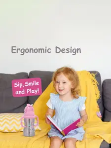 Adore Kids Gracious! Pink Dino Printed Stainless Steel Sipper Water Bottle - 290ml