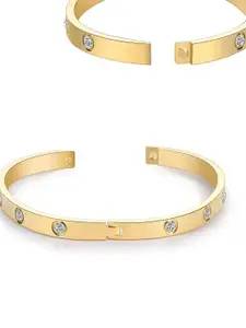 DressBerry Women 2 American Diamond Antique Silver-Plated Kada Bracelet