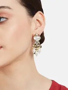 ATIBELLE Gold-Plated Tear-Drop Shaped Kundan Drop Earrings