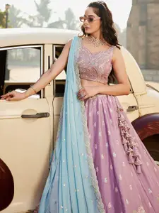 panchhi Embroidered Beads and Stones Semi-Stitched Lehenga & Unstitched Blouse With Dupatta