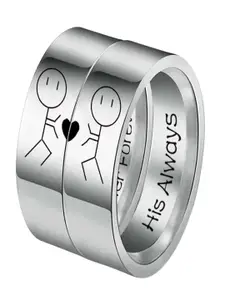 DIVASTRI Set Of 2 Silver-Plated Engraved His Always Forever Promise Couple Rings