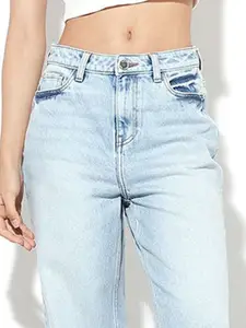 ONLY Women Straight Fit High-Rise Heavy Fade Acid Wash Stretchable Jeans