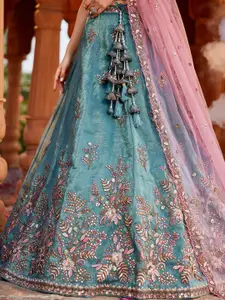 panchhi Embroidered Beads and Stones Semi-Stitched Lehenga & Unstitched Blouse With Dupatta