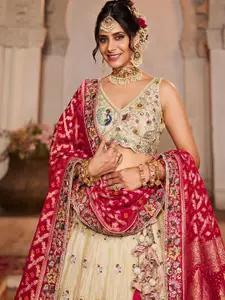 panchhi Embroidered Beads and Stones Semi-Stitched Lehenga & Unstitched Blouse With Dupatta