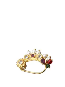 FEMMIBELLA Gold-Plated Artificial Stones and Beads Ring Nosepin