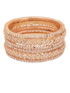 FEMMIBELLA Set Of 6 18KT Gold-Plated Cubic Zirconia Stone-Studded Chuda Bangles