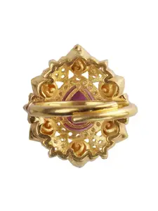 Sica Jewellery Sterling Silver Gold Plated Kundan Stone Studded Shifa Polki Finger Ring
