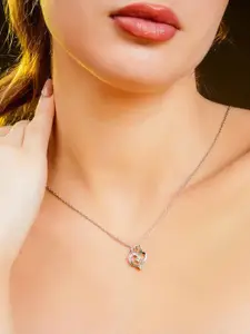 Soraya Luxe 925 Sterling Silver Lustrous Heart Rhodium-Plated Pendant Necklace With Chain