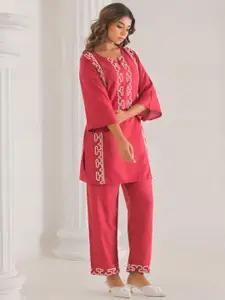 AUTUMN LANE Embroidered Top With Trouser Co-Ords