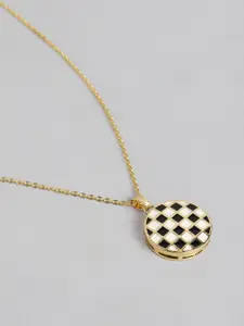 DressBerry Checked Pattern Circular Shape Pendant with Chain