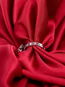 South Temple Jewellery Silver Plated AD Studded adjustable Finger Ring