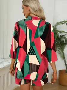 ZWERLON Printed Shirt Collar Neck Shirt With Shorts Co-Ords