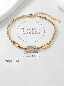 KARISHMA KREATIONS 18K Gold-Plated Stainless Steel Cubic Zirconia Studded Link Bracelet
