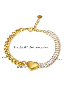KARISHMA KREATIONS Gold-Plated Stainless Steel Heart Zircon Studded Link Bracelet