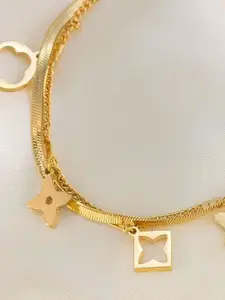 KARISHMA KREATIONS 18K Gold-Plated Stainless Steel Double-Layer Flower Charm Bracelet