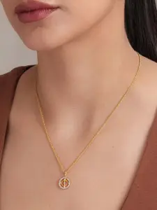 PALMONAS 925 Sterling Silver Gold Plated CZ Studded Signature Charm Pendant Chain