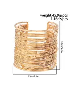 KARISHMA KREATIONS Gold-Plated Stainless Steel Cubic Zirconia Studded Cuff Bracelet