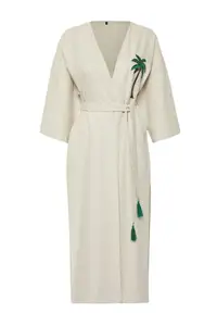 Trendyol Women Embroidered Linen Robe