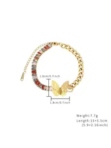 KARISHMA KREATIONS Gold-Plated Stainless Steel Zircon Studded Anti Tarnish Link Bracelet