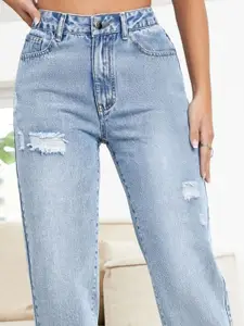 all about you Women Original High-Rise Mildly Distressed Light Fade Cotton Jeans