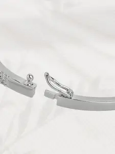 Anouk Rhodium-Plated American Diamond & Cubic Zirconia Studded Bangle-Style Bracelet