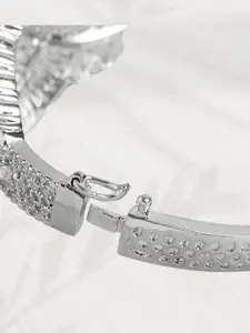 Anouk Rhodium-Plated American Diamond & Cubic Zirconia Studded Bangle-Style Bracelet