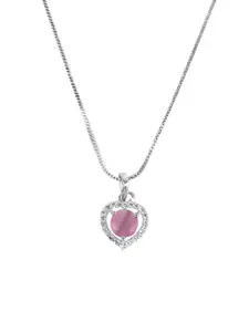 Sangria Stone Studded Heart Shaped Pendant With Chain