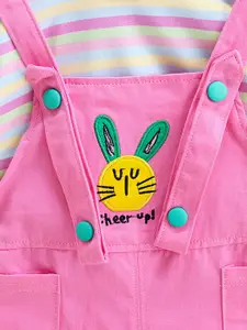 INCLUD Girls Graphic Embroidered Dungaree With T-shirt