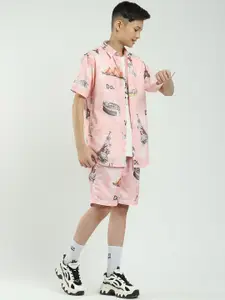 Monte Carlo Boys Printed Collared Shirt & Shorts With T-Shirt Clothing Set