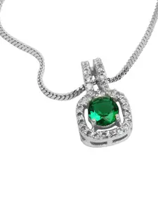 Sangria Stone Studded Square Shaped Pendant With Chain