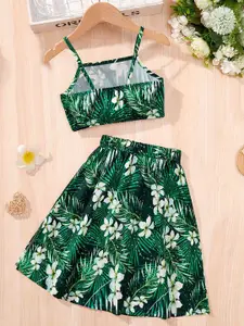 INCLUD Girls Printed Shoulder Straps Top With Skirt