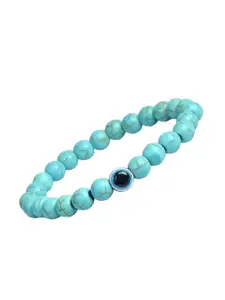 Sukhad Turquoise Stone Beaded Evil Eye Elasticated Bracelet