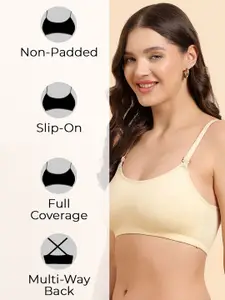 KOMLI Women Pack of 3 Full Coverage Non Padded Cotton Seamless Bralette Bra