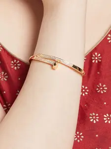 ATIBELLE Women 2 Brass Cubic Zirconia Gold-Plated Bangle-Style Bracelet