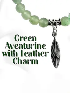 Sukhad Feather Charm Aventurine Beaded Elasticated Bracelet