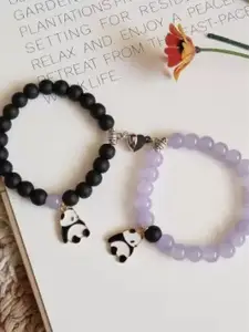 Sukhad Pack Of 2 Artificial Beaded Magnetic Panda Bracelet
