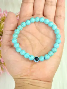 Sukhad Turquoise Stone Beaded Evil Eye Elasticated Bracelet