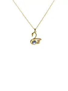 ARTKLIM Gold-Plated Stainless Steel Artificial Stones Studded Swan Pendant with Chain