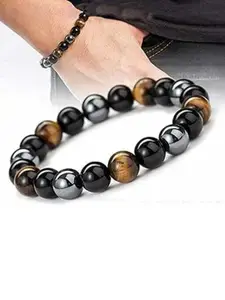 Sukhad Tigers Eye Obsidian Hematite Stones Beaded Bracelet