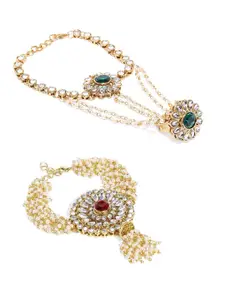 Zaveri Pearls Set of 2 Gold-Plated Kundan Studded Wraparound Bracelet