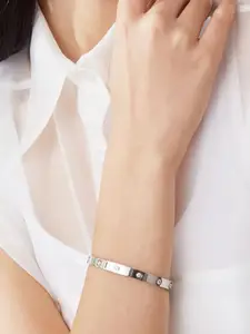 Shining Diva Fashion Silver-Plated Crystals Studded Bangle Style Bracelet